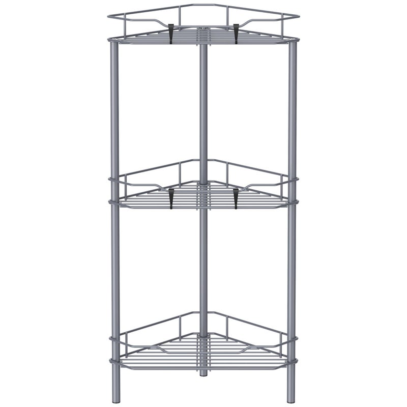HuggieGems 3 Tier Floor Standing Corner Shower Caddy Organizer Shelf with Hooks, Bathroom Shelves Stand Rack, Dark Gray - Image 1